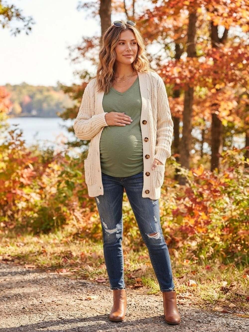 Sonoma Goods For Life Maternity V-Neck T-Shirt Size L Green